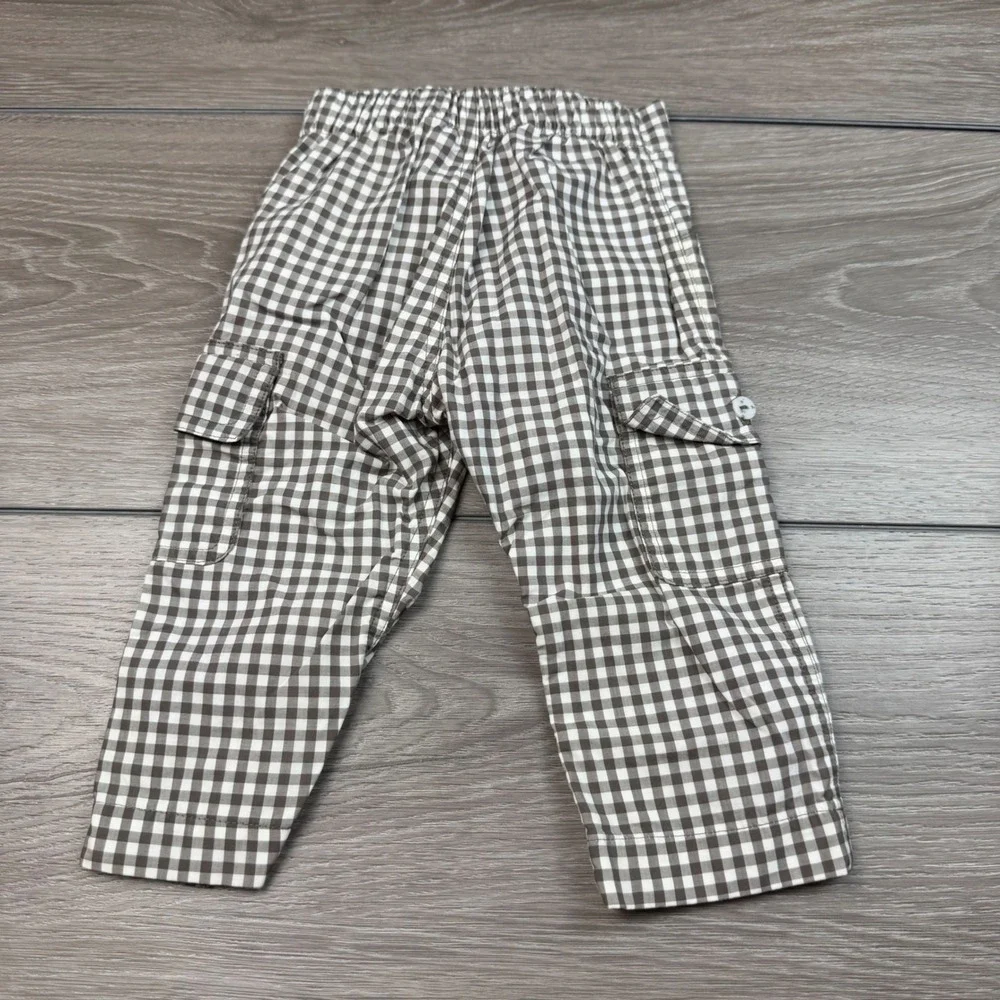 Petite Ourse Unisex Cargo Pants Gingham Check Brown 1 Year